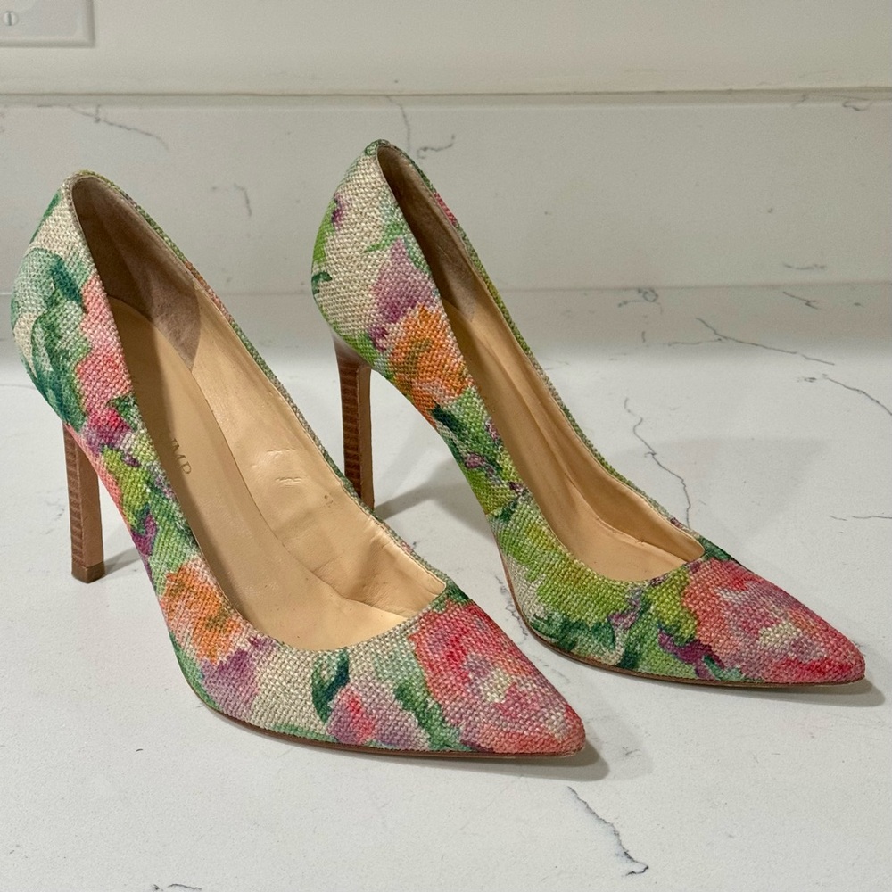 Fabric and Leather Floral Size 7.5 Heels